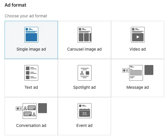LinkedIn Campaign Ad Formats for a lead gen funnel