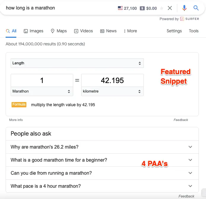 Featured Snippet versus People Also Ask PPA Answers