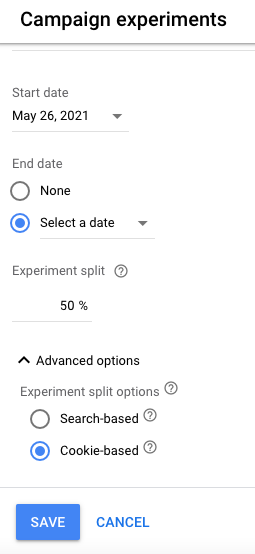 google ads campaign experiment settings