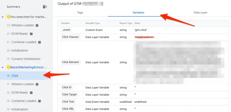 Google Tag Manager Debugger Summary View