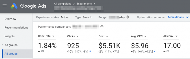 Where to find google ads experiment data
