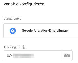 Füge GA Tracking ID in Google Tag Manager ein