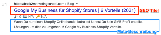Shopify Meta Beschreibung Beispiel