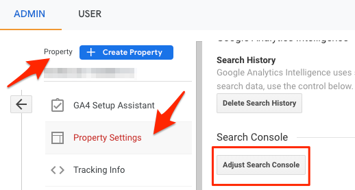 Adjust Google Search Console data sharing to link to GA
