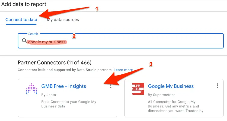 Connect GMB reporting with Google Data Studio