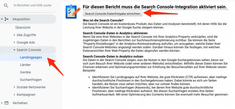 Google Search Console mit Analytics verknüpfen
