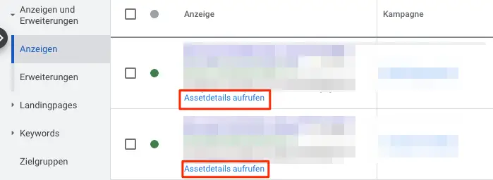 Assetdetails optimieren in Google Ads