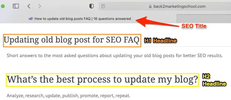 SEO headlines on the page