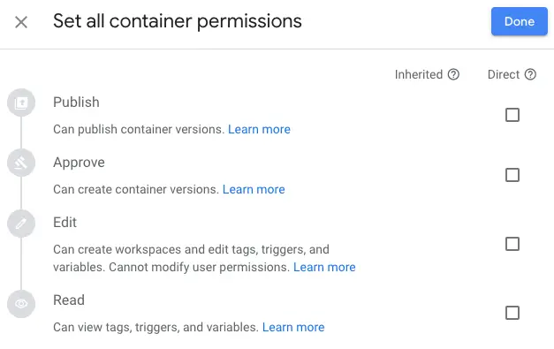 grant container permissions in google tag manager
