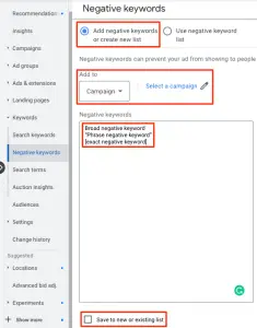 How to add Negative Keywords in Google Ads (exclude terms)