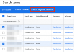 add search terms as negativ keywords