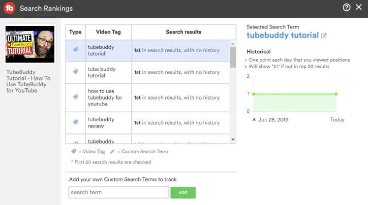 TubeBuddy seo video rank tracker